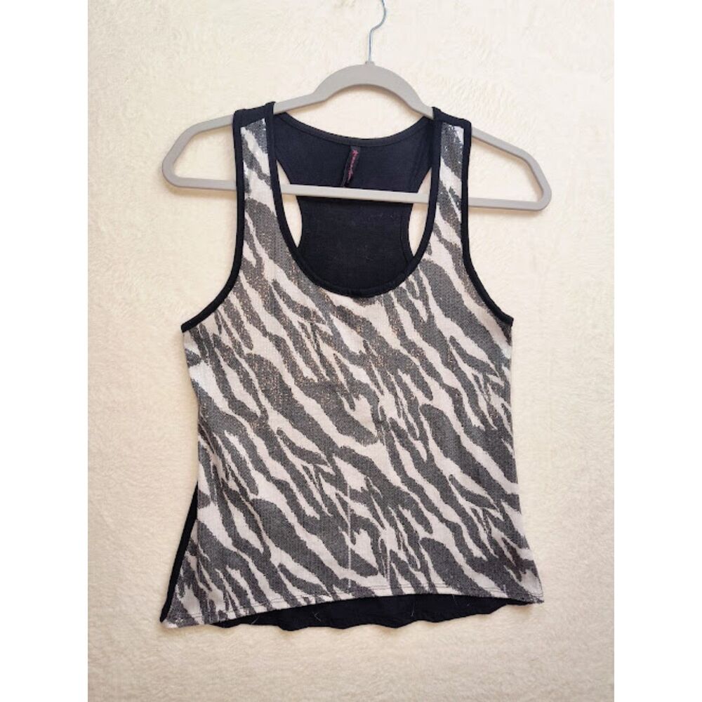 Hybrid Apparel Zebra Stripe Shimmer Racerback Tank Top Size Medium Y2K